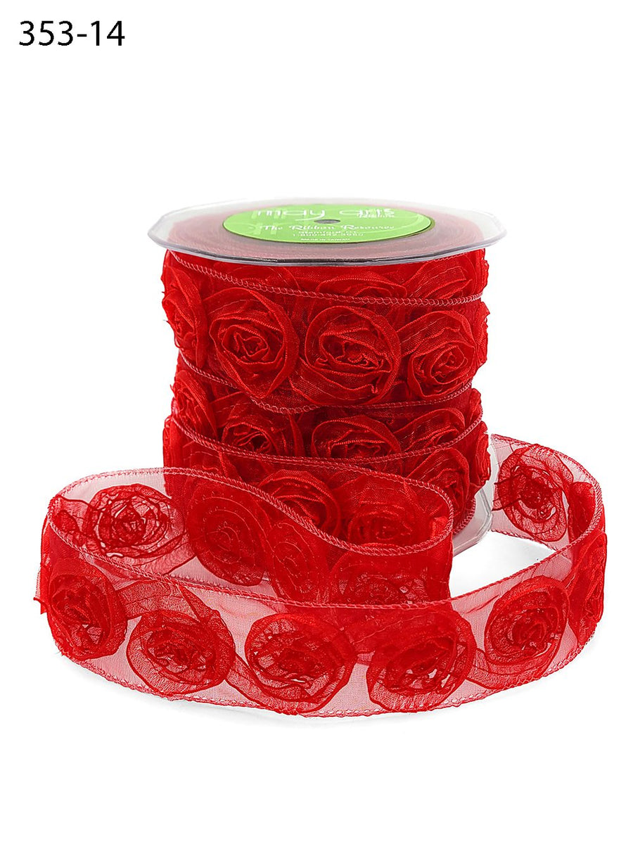 1.5 Inch Woven Rosette Organza Ribbon – 353-14 RED