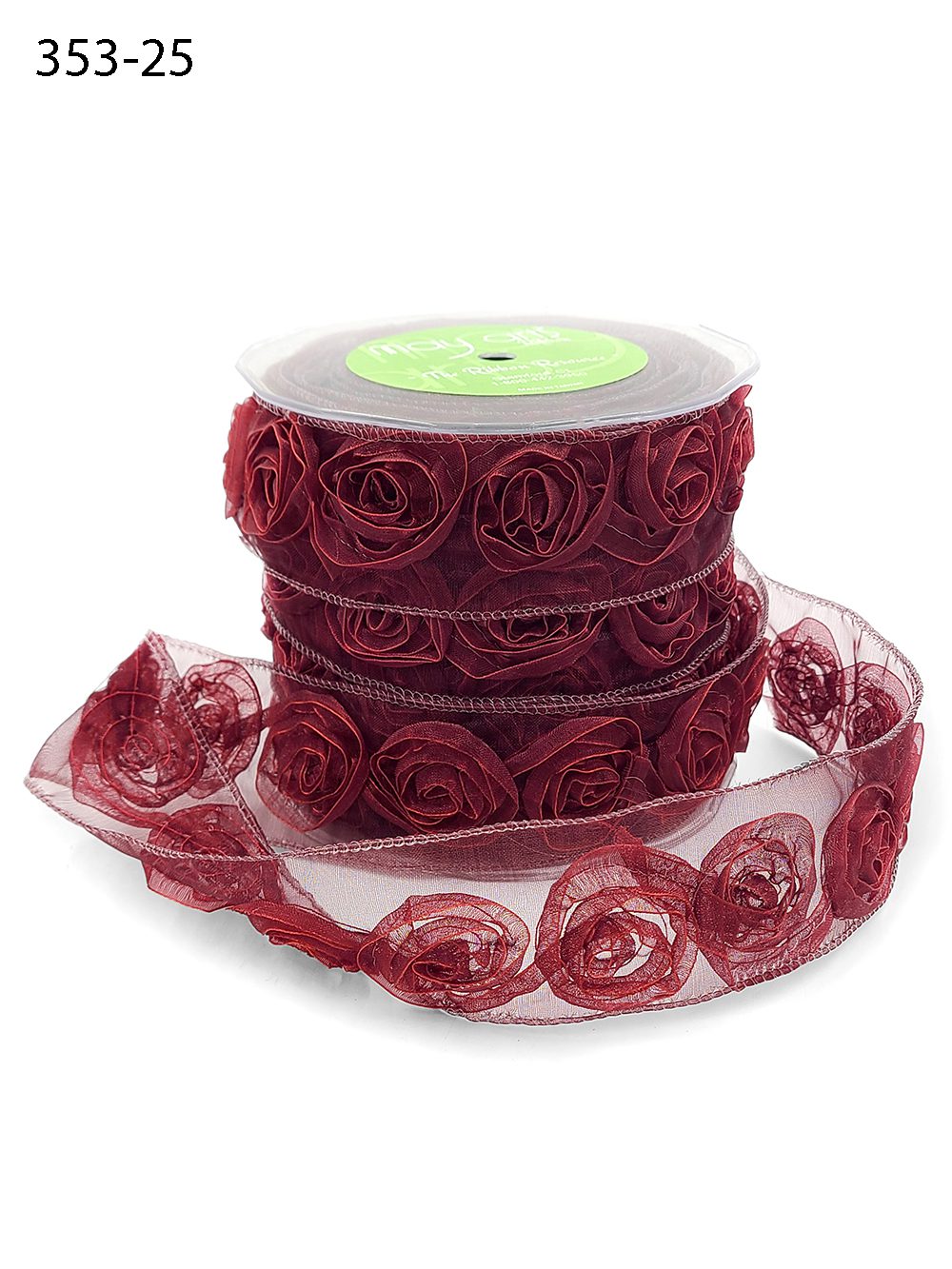 1.5 Inch Woven Rosette Organza Ribbon – 353-25 MARSALA