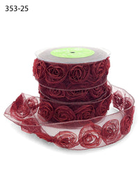 1.5 Inch Woven Rosette Organza Ribbon – 353-25 MARSALA
