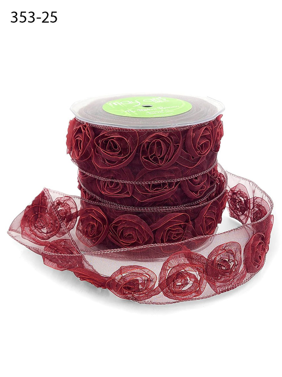1.5 Inch Woven Rosette Organza Ribbon – 353-25 MARSALA