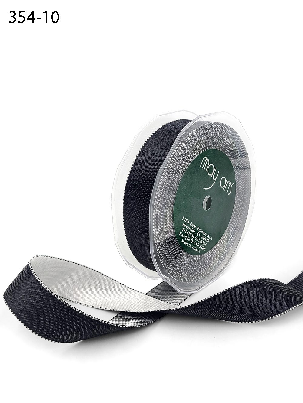 1 Inch Satin Reversible Ribbon with Woven Stitched Edge – 354-10 BLACK/SILVER (20 YARDS)