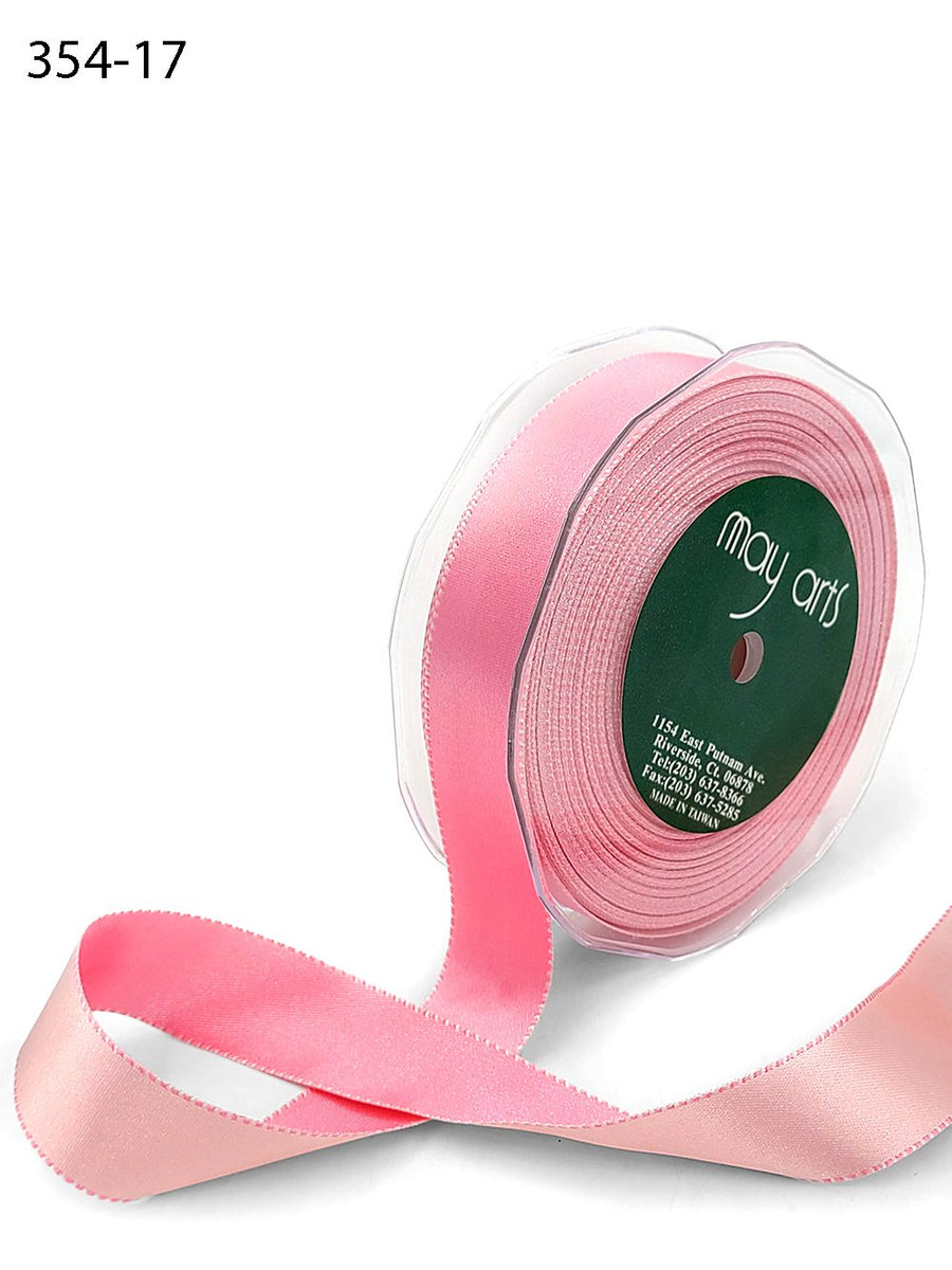 1 Inch Satin Reversible Ribbon with Woven Stitched Edge – 354-17 PINK/LT PINK