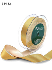1 Inch Satin Reversible Ribbon with Woven Stitched Edge – 354-32 ANTIQUE GOLD/CHAMPAGNE (20 YARDS)