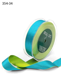 1 Inch Satin Reversible Ribbon with Woven Stitched Edge – 354-34 BLUE/GREEN