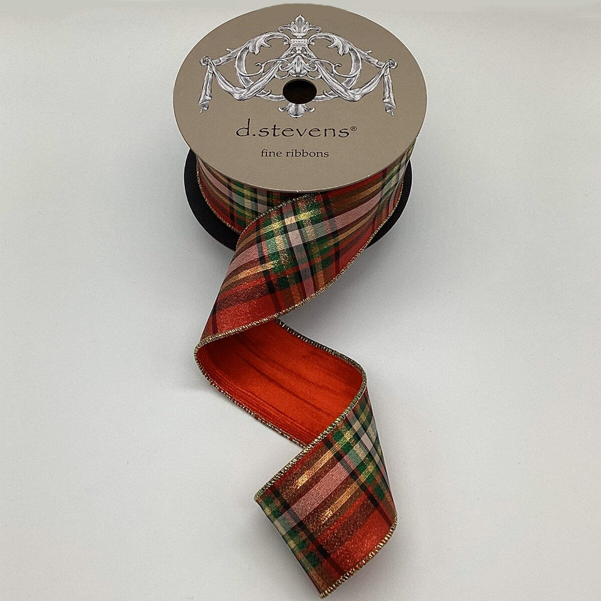 Metallic Plaid Ribbon Red Gold Green 2.5 Inch 10 Yards