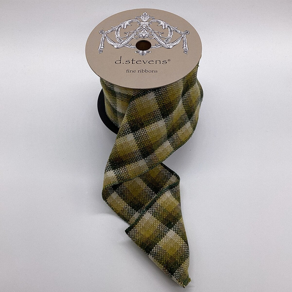 Lime Green Cream Faux Wool Plaid Ribbon 4 Inch x 10 Yards