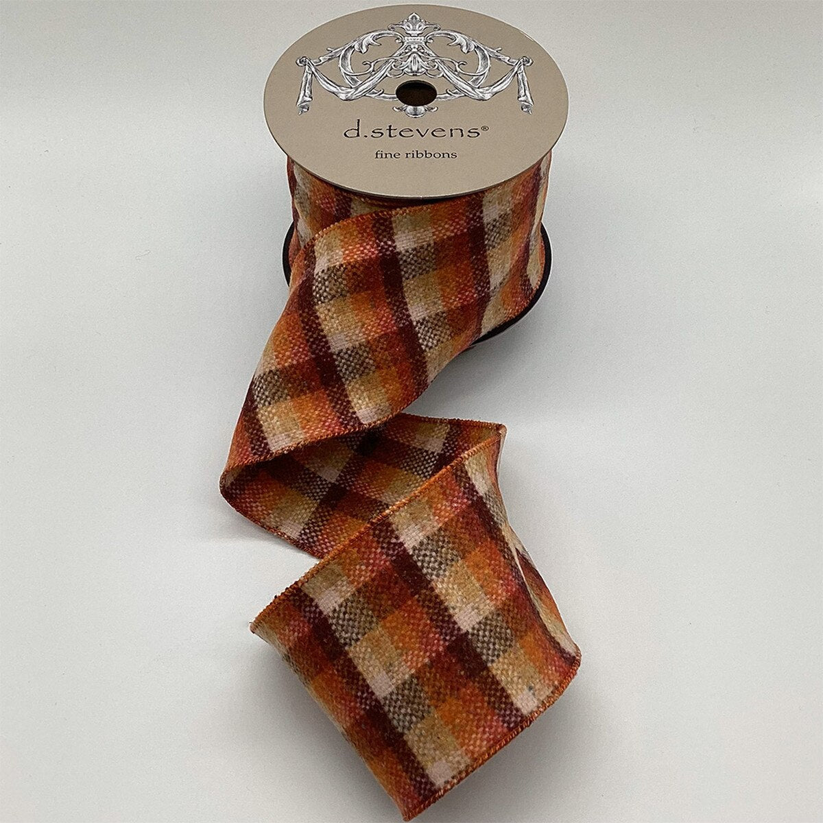 Plaid Faux Wool Ribbon in Orange Burgundy Cream 4" x 10 Yds