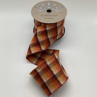 Plaid Faux Wool Ribbon in Orange Burgundy Cream 4