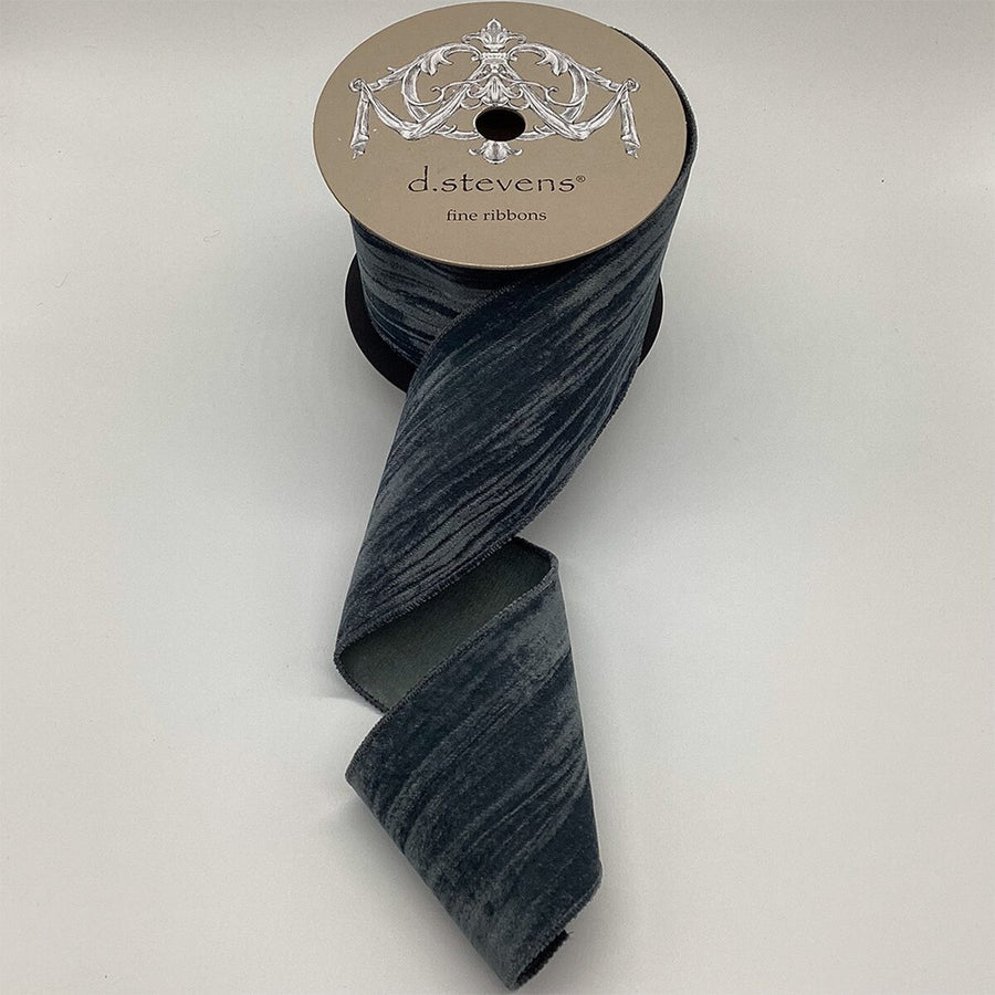 Grey Blue Satin Back Velvet Ribbon 4" x 10 Yds