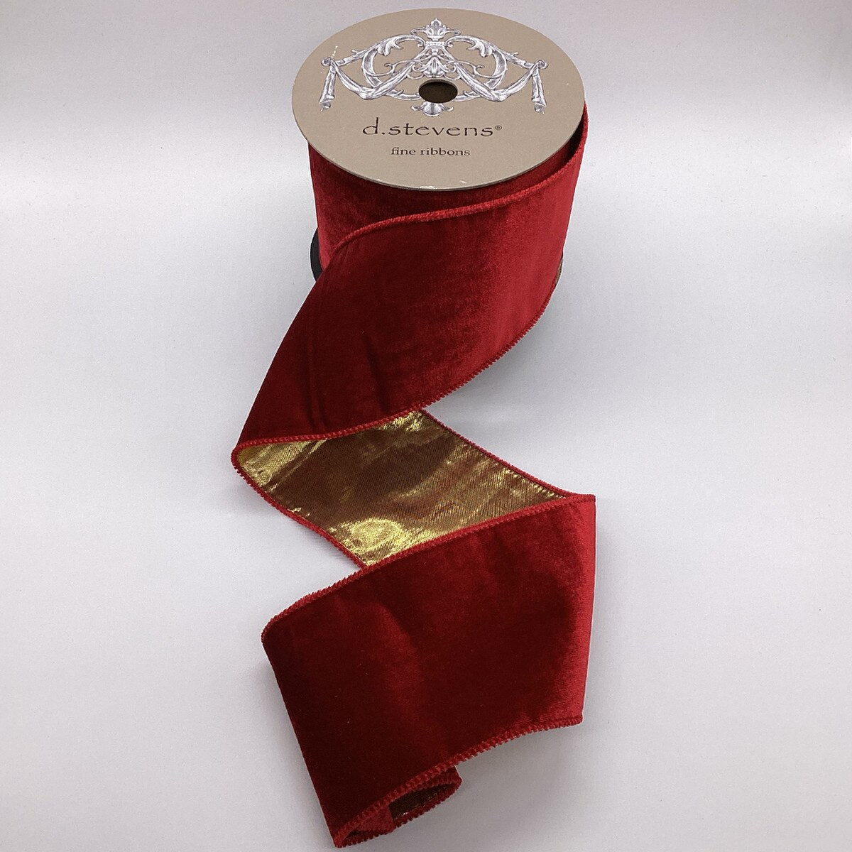 Crimson Ribbon Velvet Gold Lame 4 Inch x 10 Yards