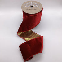 Crimson Ribbon Velvet Gold Lame 4 Inch x 10 Yards