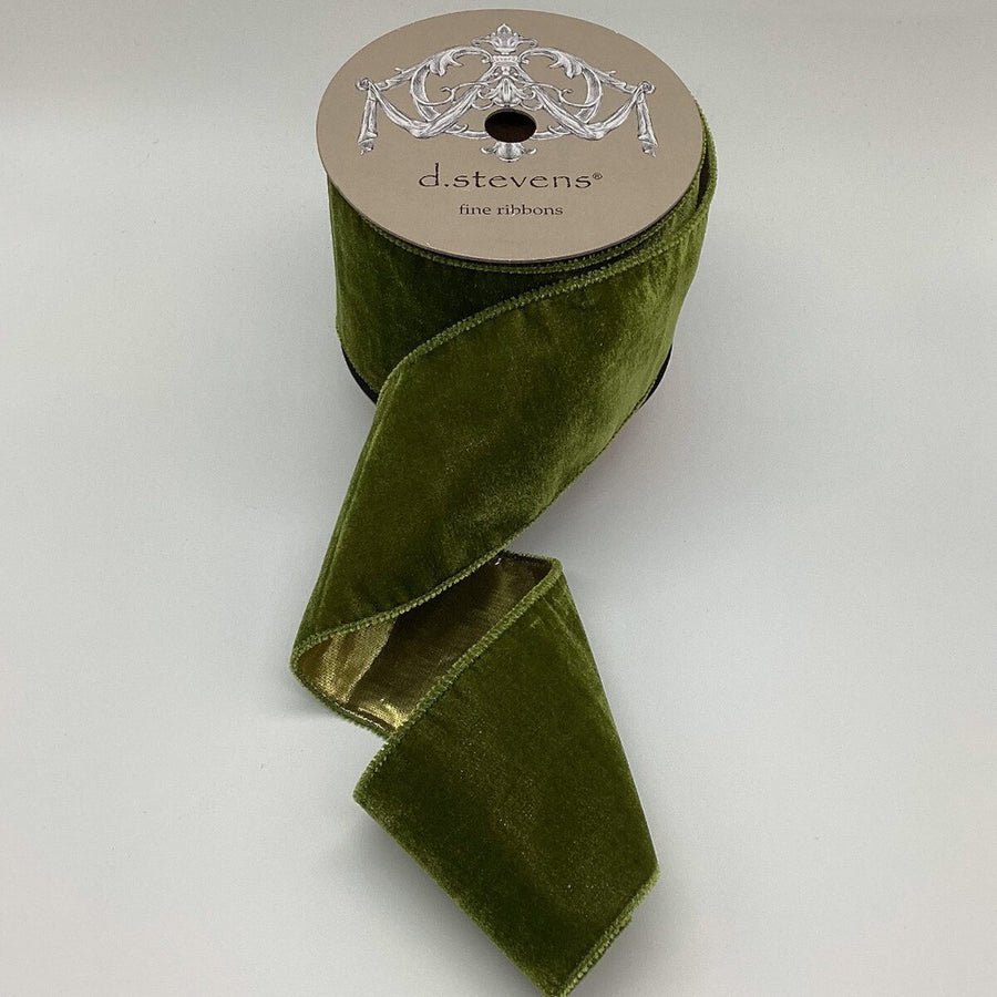 Moss Ribbon Velvet Gold Lame 4 Inch x 10 Yards