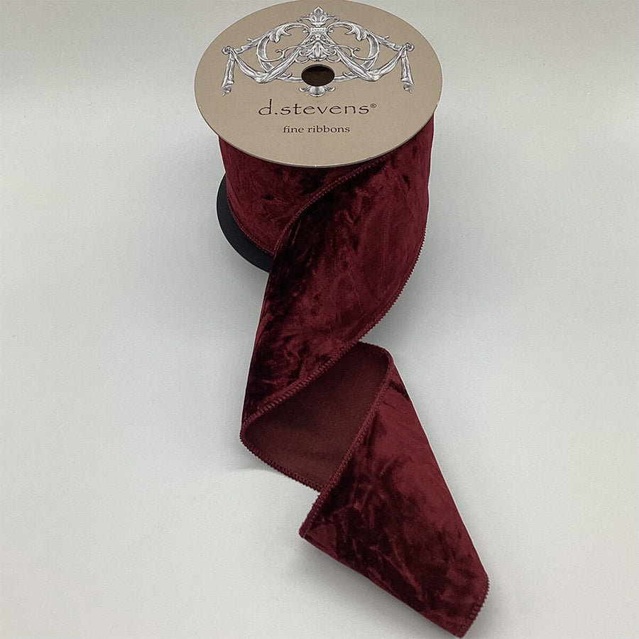 Burgundy Crushed Velvet Ribbon 4 Inch x 10 Yards