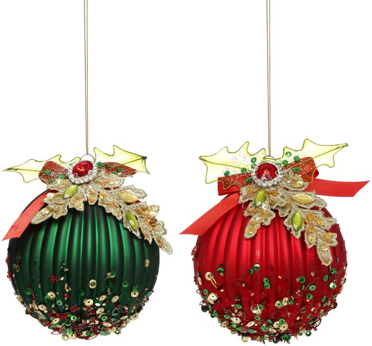 Holly Beads Ornament, Set of 6 - 5 Inches