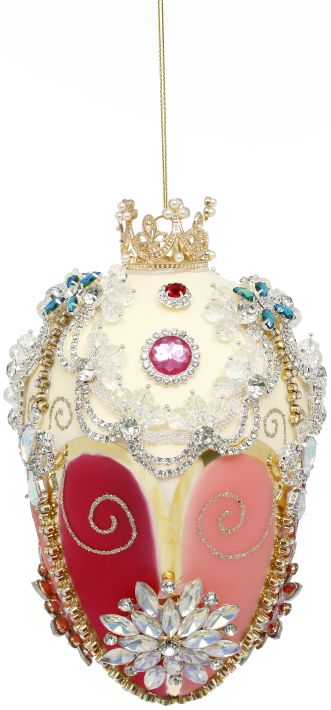 Faberge Jewel Egg Ornament, Ivory Rose - 7 Inches