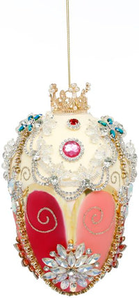 Faberge Jewel Egg Ornament, Ivory Rose - 7 Inches