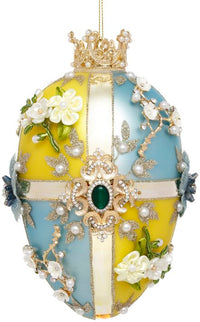 Faberge Jewel Egg Ornament, Blue Yellow, Quatro - 7 Inches