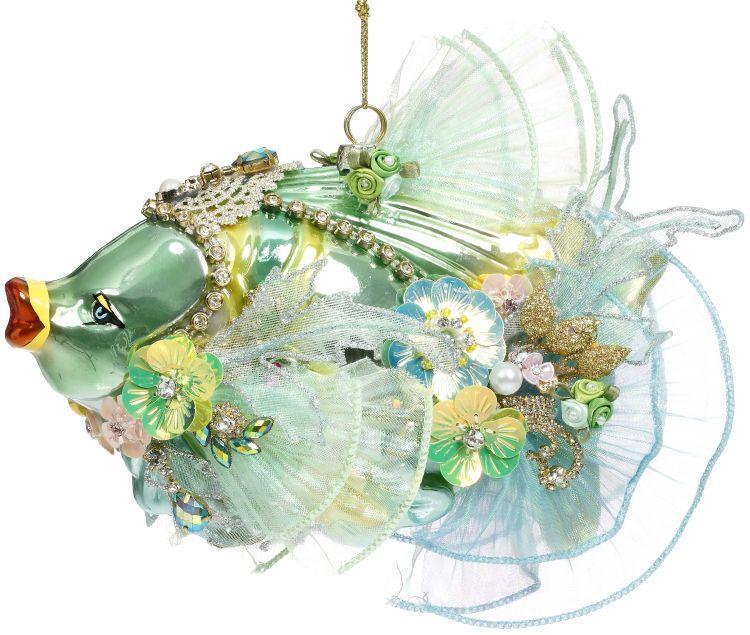 Jewel of the Sea Fish Ornament , Green - 9 x 6 Inches