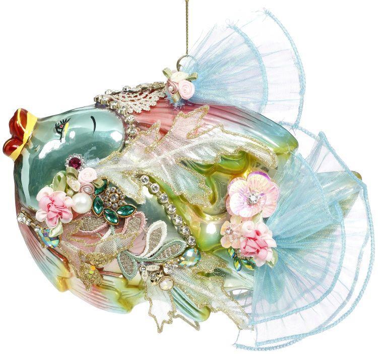 Jewel of the Sea Fish Ornament , Turquoise - 9 x 7 Inches