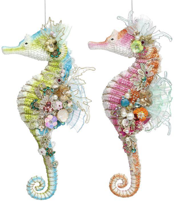 Jeweled Seahorse Ornament, Assortment of 2- 17 Inches