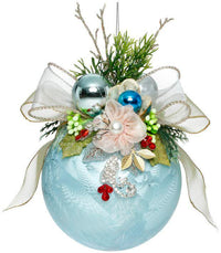 Floral Jeweled Ball Ornament, Frosted, Light Blue - 6 Inches