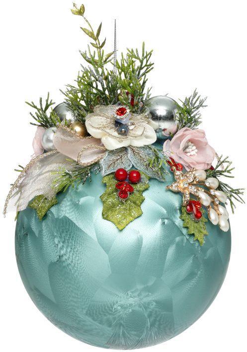 Floral Jeweled Ornament, Frosted, Blue - 7.5 Inches