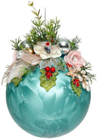 Floral Jeweled Ornament, Frosted, Blue - 7.5 Inches
