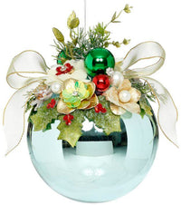 Floral Jeweled Ornament, Shiny, Blue - 7.5 Inches