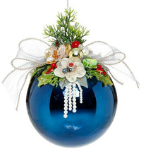 Floral Jeweled Ornament, Shiny, Dark Blue - 7.5 Inches