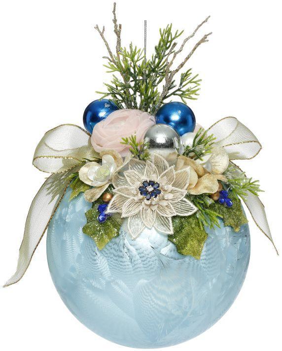 Floral Jeweled Ornament, Frosted, Light Blue - 8 Inches