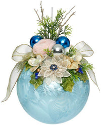 Floral Jeweled Ornament, Frosted, Light Blue - 8 Inches