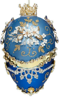 Faberge Jewel Egg Ornament , Blue - 7.5 Inches