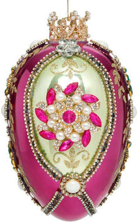 Faberge Jewel Egg Ornament , Green/Purple-  7 Inches