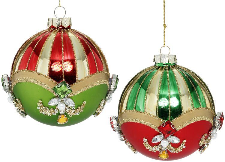 Jeweled Stripes Ball Ornament, Set of 6 - 4 Inches