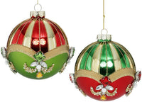 Jeweled Stripes Ball Ornament, Set of 6 - 4 Inches