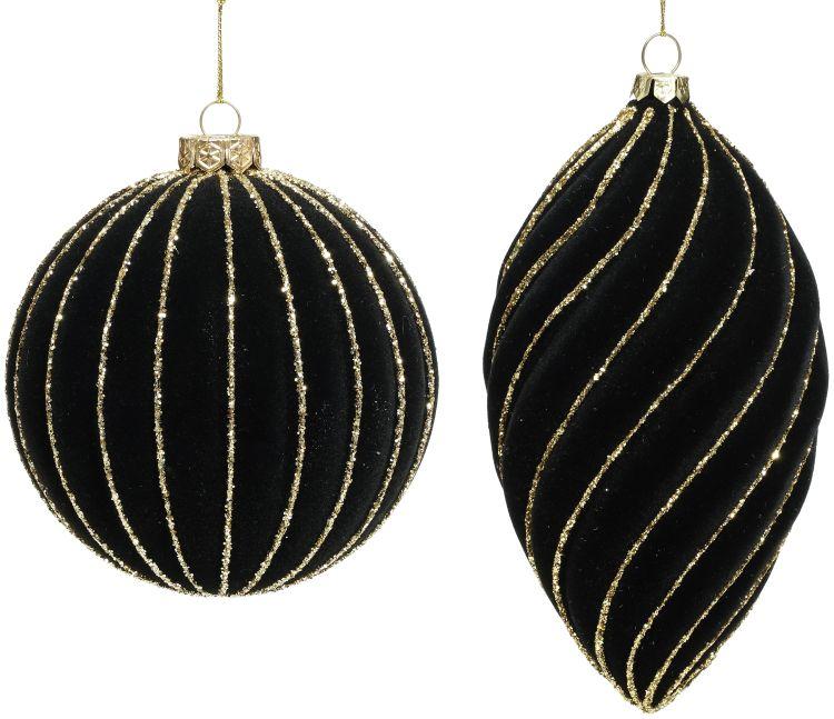 Flocked Stripe Ornament, Set of 6 - 4-5 Inches