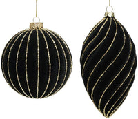 Flocked Stripe Ornament, Set of 6 - 4-5 Inches