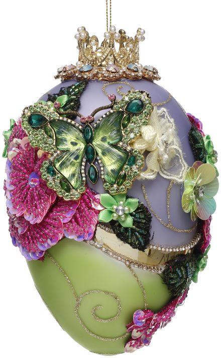 Faberge Jewel Egg Ornament, Green/Purple- 7 Inches