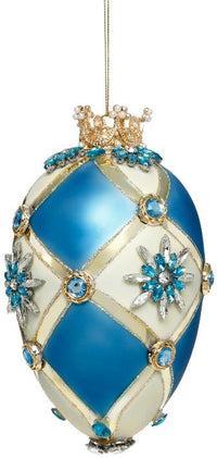 Faberge Jewel Egg Ornament , Blue/Ivory - 7 Inches