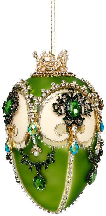 Faberge Jewel Egg Ornament , Green/Gold - 7 Inches