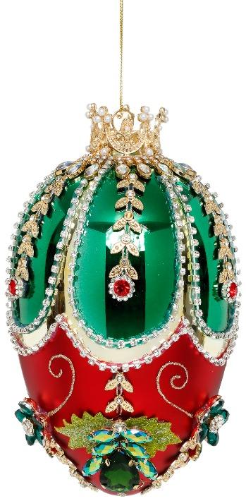 Faberge Jewel Egg Ornament , Green/Red Inches