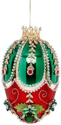 Faberge Jewel Egg Ornament , Green/Red Inches