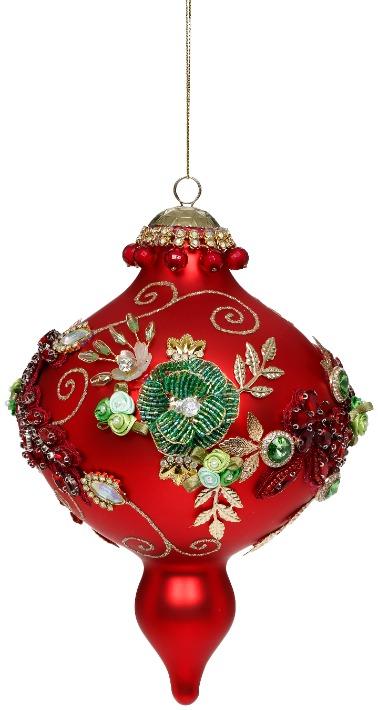 Kings Jewel Extra Fancy Finial Ornament, Red- 8 Inches