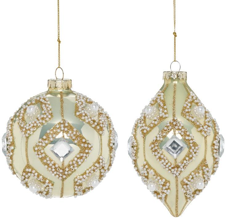 Pearl Bead Diamond Ornament, Box of 6  4-5 Inches