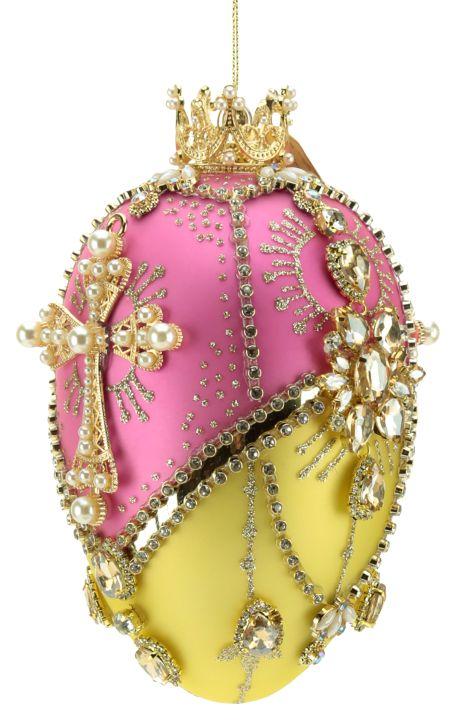 Faberge Jeweled Egg Ornament, Pink/Yellow - 7 Inches