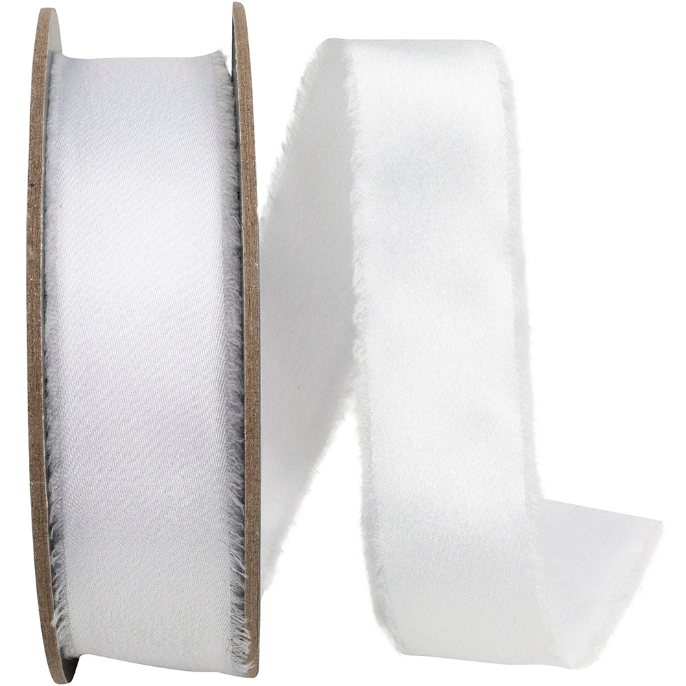 White 1 Inch Frayed Edge Silk Touch Ribbon for Wreaths & Bows