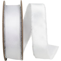 White 1 Inch Frayed Edge Silk Touch Ribbon for Wreaths & Bows