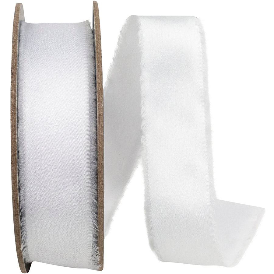 White 1 Inch Frayed Edge Silk Touch Ribbon for Wreaths & Bows