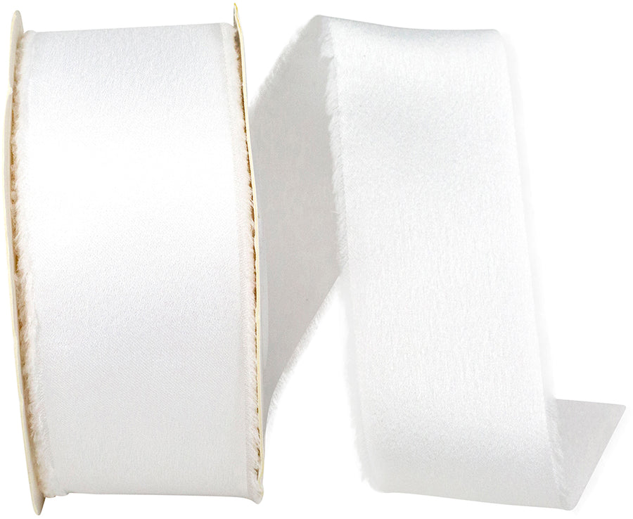 White 1-1 2 Inch Frayed Edge Silk Touch Ribbon for Wreaths & Bows