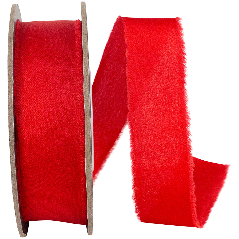 Red 1 Inch Frayed Edge Silk Touch Ribbon for Wreaths & Bows